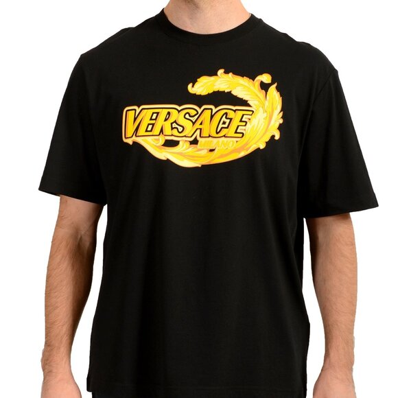 Versace Men's Black & Barocco Logo Print Short Sleeve T-Shirt US 4XL IT 60 - Picture 1 of 6